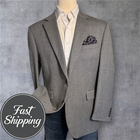 Jos. A. Bank Men's 43R Gray Wool Blazer Sport Coat Two Button Casual Suit Jacket - Picture 1 of 16